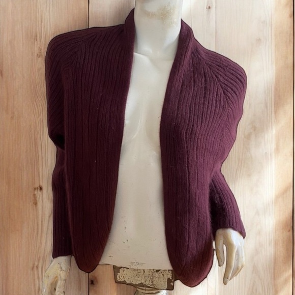 🤑10/$100 wool cashmere ribbed knit large brushed weave knit cardigan L - Picture 1 of 8
